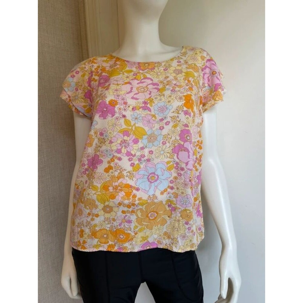 Size M Yellow Floral Print Sleeveless Blouse